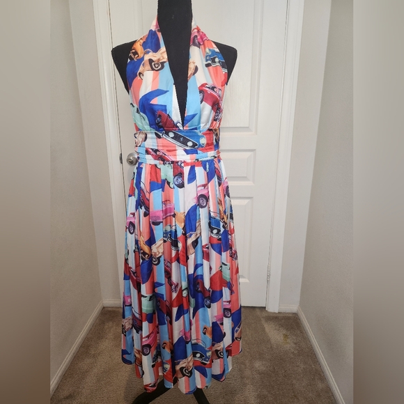 Designer Inspired Summer Dress Medium Pop Red White Blue - Picture 6 of 14